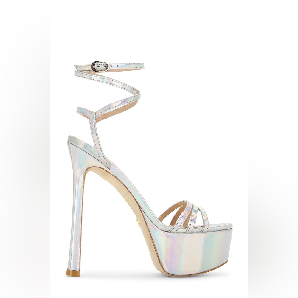 STUART WEITZMAN Soiree 145 Platform Sandal - Silver
 Size 8